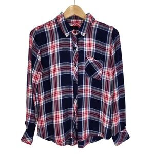 Rails Hunter Plaid Button Down Shirt Womens S Navy‎ Rouge Cobalt Cozy Flannel